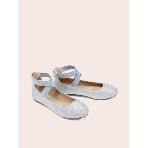 Dream Pairs Women Silver Faux Suede Flats Comfortable Elastic Ankle Straps Shoes - Picture 5 of 8